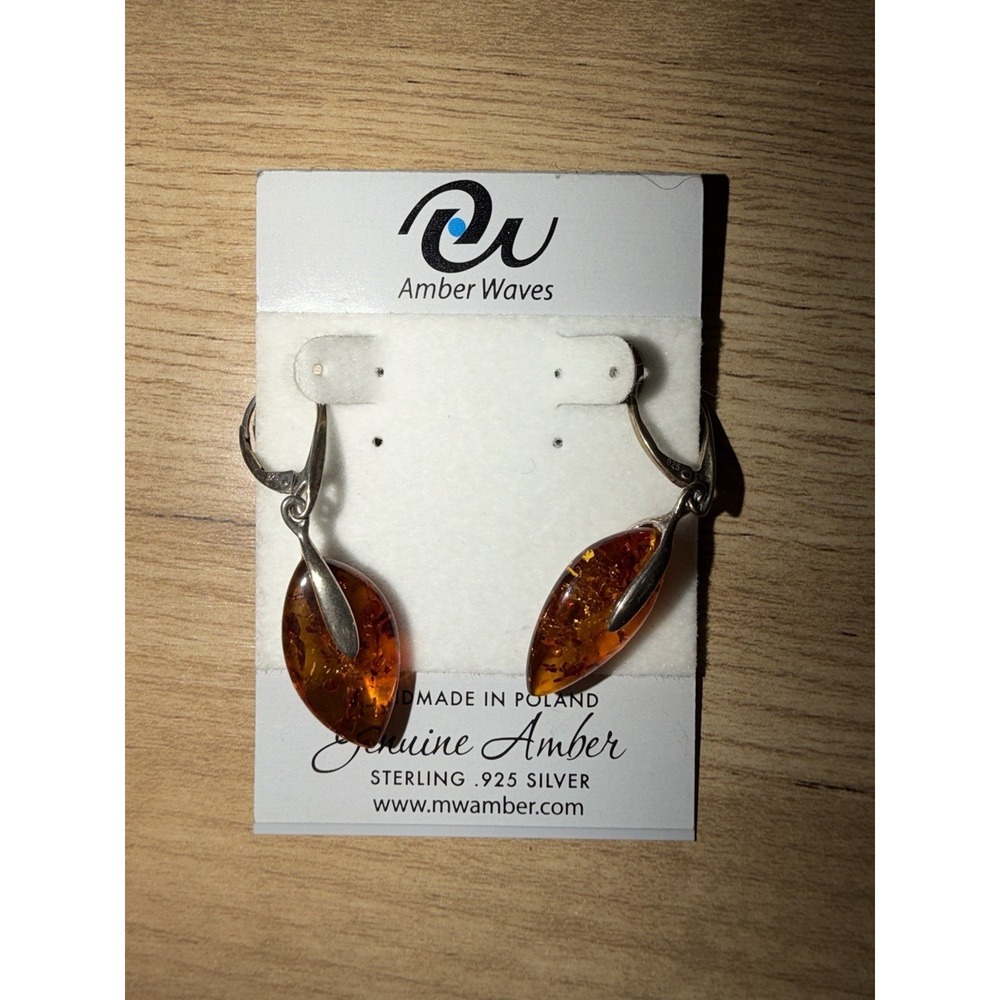 Vintage 925 Sterling Silver‎ Genuine Amber Earrings NWT Pierced